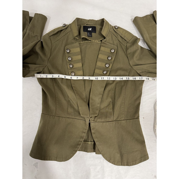 Military Style Olive Blazer Double Row Metal Button Jacket Regency Steampunk 8 - Picture 8 of 9